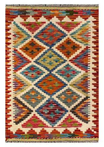 26061- Kelim Hand-Woven/Flat Weaved/Handmade Afghan /Carpet Tribal/Nomadic Authentic/Size: 3'1" x 2'1"