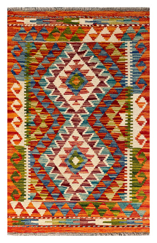 26063- Kelim Hand-Woven/Flat Weaved/Handmade Afghan /Carpet Tribal/Nomadic Authentic/Size: 3'2" x 2'0"