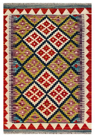 26067- Kelim Hand-Woven/Flat Weaved/Handmade Afghan /Carpet Tribal/Nomadic Authentic/Size: 2'11" x 2'0"