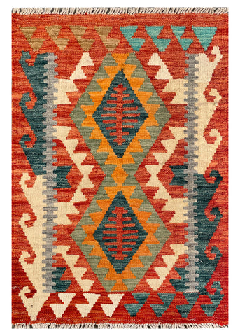 26071- Kelim Hand-Woven/Flat Weaved/Handmade Afghan /Carpet Tribal/Nomadic Authentic/Size: 2'11" x 2'0"