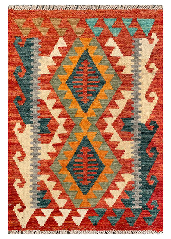 26071- Kelim Hand-Woven/Flat Weaved/Handmade Afghan /Carpet Tribal/Nomadic Authentic/Size: 2'11" x 2'0"