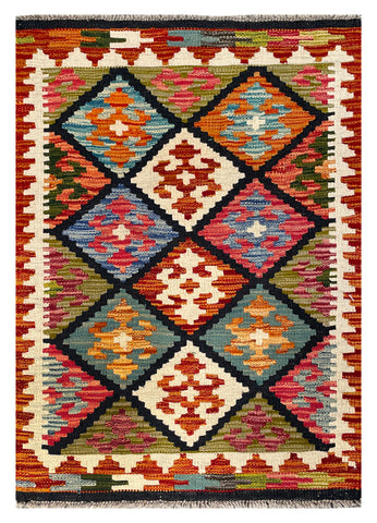 26072- Kelim Hand-Woven/Flat Weaved/Handmade Afghan /Carpet Tribal/Nomadic Authentic/Size: 3'1" x 2'2"
