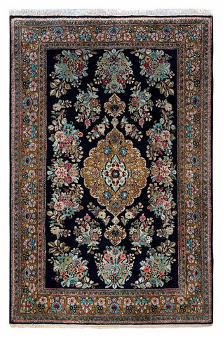 27180-Ghom Hand-knotted/Handmade Persian Rug/Silk pile /Silk BaseCarpet Traditional Authentic/ Size: 5'0" x 3'3"/152cm x 99cm