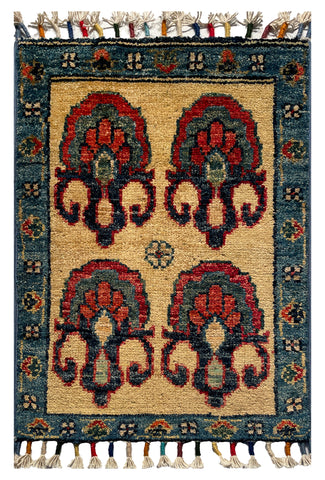 26539-Chobi Ziegler Hand-Knotted/Handmade Afghan Rug/Carpet Modern Authentic/Size: 2'0" x 1'3"/61cm x 38cm
