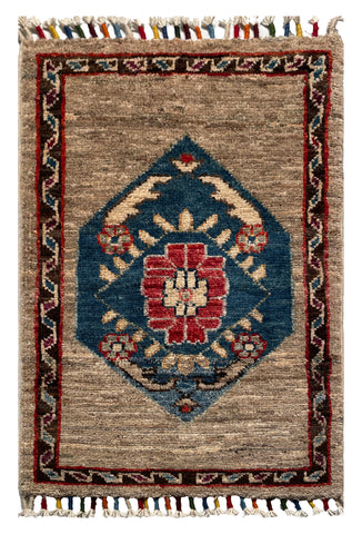 26331-Chobi Ziegler Hand-Knotted/Handmade Afghan Rug/Carpet Modern Authentic/Size: 2'0" x 1'3"/61cm x 38cm