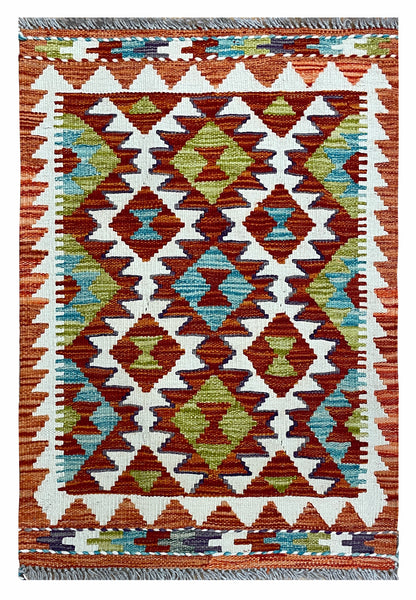 26043B- Kelim Hand-Woven/Flat Weaved/Handmade Afghan /Carpet Tribal/Nomadic Authentic/Size: 2'11" x 2'0"
