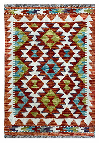 26043B- Kelim Hand-Woven/Flat Weaved/Handmade Afghan /Carpet Tribal/Nomadic Authentic/Size: 2'11" x 2'0"