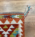 26043B- Kelim Hand-Woven/Flat Weaved/Handmade Afghan /Carpet Tribal/Nomadic Authentic/Size: 2'11" x 2'0"