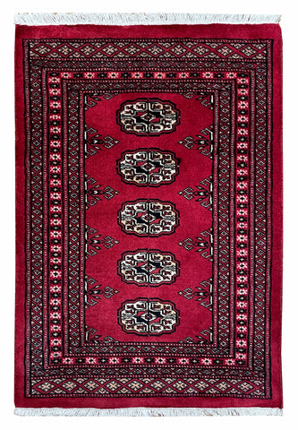 25064-Bokhara Hand-Knotted/Handmade Pakistani Rug/Carpet Tribal/Nomadic Authentic/ Size: 3'2" x 2'0"/97cm x 61cm