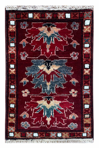 26559-Chobi Ziegler Hand-Knotted/Handmade Afghan Rug/Carpet Modern Authentic/Size: 2'0" x 1'3"/61cm x 38cm
