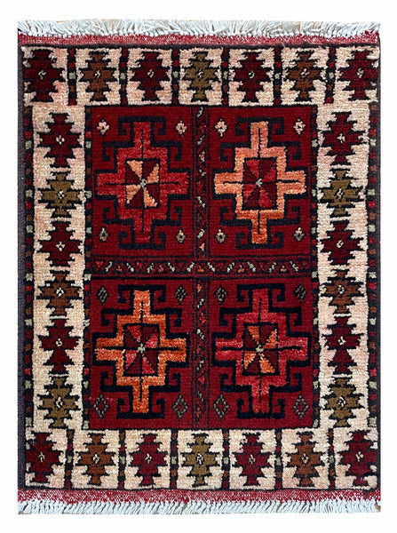 26459 - Khal Mohammad Afghan Hand-Knotted Authentic/Traditional/Rug/Size: 1'9" x 1'4"/53cm x 41cm