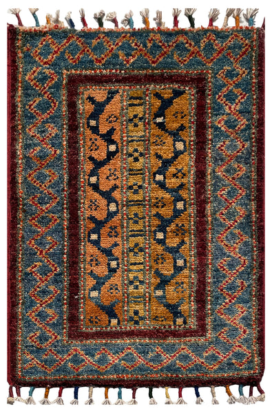 26535-Chobi Ziegler Hand-Knotted/Handmade Afghan Rug/Carpet Modern Authentic/Size: 2'0" x 1'3"