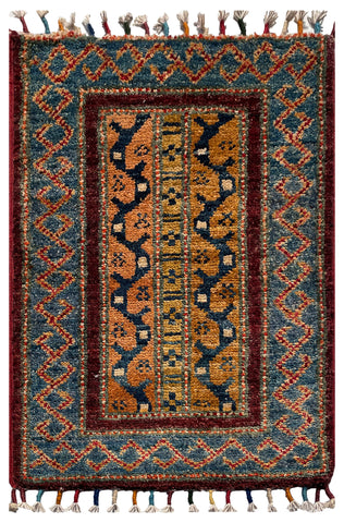 26535-Chobi Ziegler Hand-Knotted/Handmade Afghan Rug/Carpet Modern Authentic/Size: 2'0" x 1'3"/61cm x 38cm