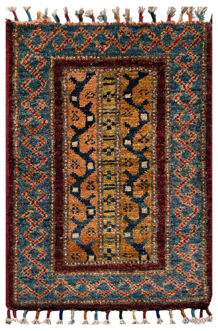 26535-Chobi Ziegler Hand-Knotted/Handmade Afghan Rug/Carpet Modern Authentic/Size: 2'0" x 1'3"