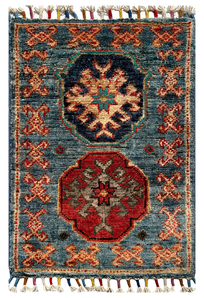 26546-Chobi Ziegler Hand-Knotted/Handmade Afghan Rug/Carpet Modern Authentic/Size: 2'0" x 1'3"