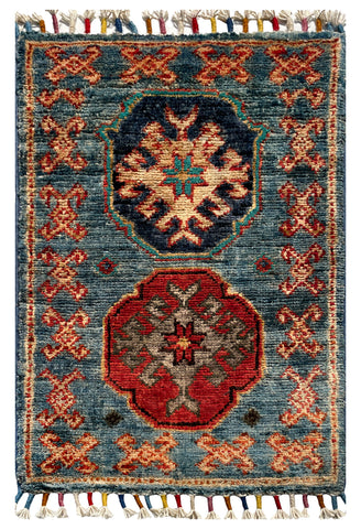 26546-Chobi Ziegler Hand-Knotted/Handmade Afghan Rug/Carpet Modern Authentic/Size: 2'0" x 1'3"/61cm x 38cm