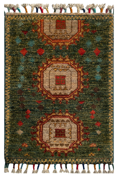 26536-Chobi Ziegler Hand-Knotted/Handmade Afghan Rug/Carpet Modern Authentic/Size: 2'0" x 1'3"