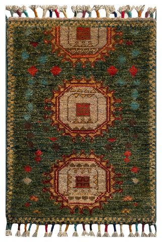 26536-Chobi Ziegler Hand-Knotted/Handmade Afghan Rug/Carpet Modern Authentic/Size: 2'0" x 1'3"/61cm x 38cm