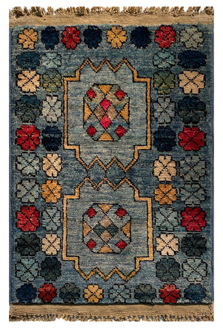 26532-Chobi Ziegler Hand-Knotted/Handmade Afghan Rug/Carpet Modern Authentic/Size: 2'0" x 1'3"/61cm x 38cm