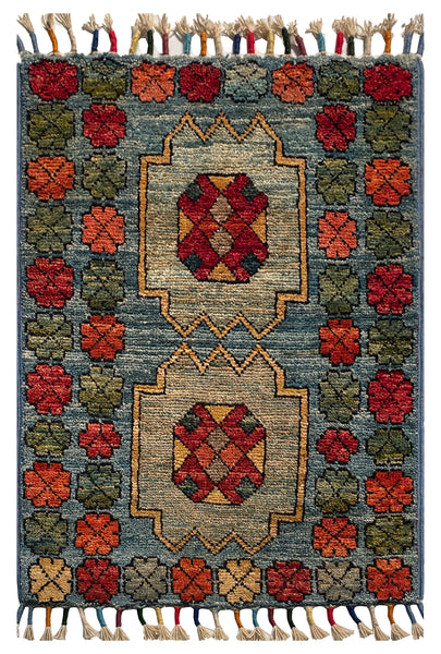 26533-Chobi Ziegler Hand-Knotted/Handmade Afghan Rug/Carpet Modern Authentic/Size: 2'0" x 1'3"