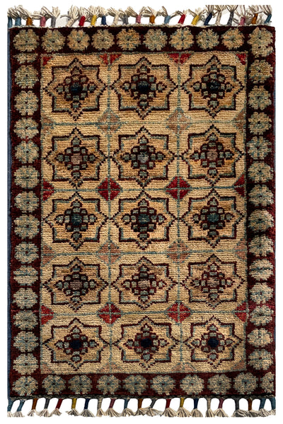 26548-Chobi Ziegler Hand-Knotted/Handmade Afghan Rug/Carpet Modern Authentic/Size: 2'0" x 1'3"