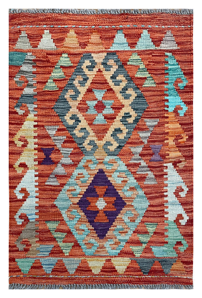 26062- Kelim Hand-Woven/Flat Weaved/Handmade Afghan /Carpet Tribal/Nomadic Authentic/Size: 3'2" x 2'0"/97cm x 61cm