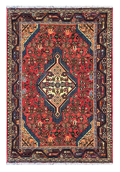 25501-Hamadan Hand-Knotted/Handmade Persian Rug/Carpet Traditional Authentic/ Size: 3'10" x 2'7" /117cm x 79cm