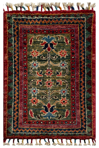 26538-Chobi Ziegler Hand-Knotted/Handmade Afghan Rug/Carpet Modern Authentic/Size: 2'0" x 1'3"/61cm x 38cm