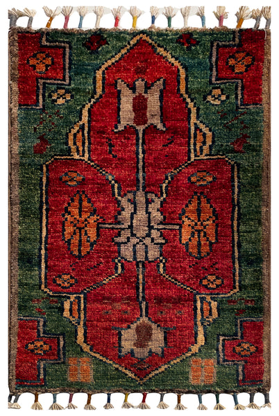 26540-Chobi Ziegler Hand-Knotted/Handmade Afghan Rug/Carpet Modern Authentic/Size: 2'0" x 1'3"