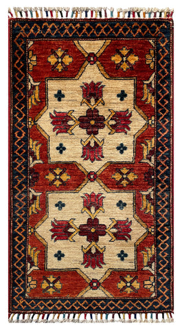 26270-Chobi Ziegler Hand-Knotted/Handmade Afghan Rug/Carpet Modern Authentic/Size: 3'2" x 1'7"