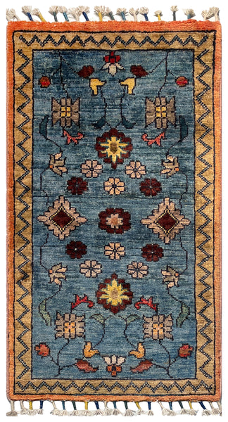 26482-Chobi Ziegler Hand-Knotted/Handmade Afghan Rug/Carpet Modern Authentic/Size: 3'1" x 1'6"
