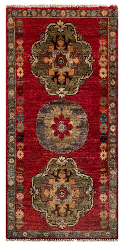 26477-Chobi Ziegler Hand-Knotted/Handmade Afghan Rug/Carpet Modern Authentic/Size: 3'3" x 1'6"