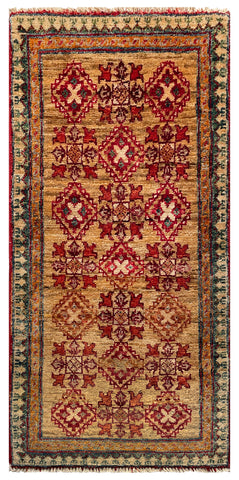 26498-Chobi Ziegler Hand-Knotted/Handmade Afghan Rug/Carpet Modern Authentic/Size: 3'3" x 1'6"