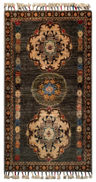 26476-Chobi Ziegler Hand-Knotted/Handmade Afghan Rug/Carpet Modern Authentic/Size: 3'3" x 1'7"