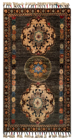 26476-Chobi Ziegler Hand-Knotted/Handmade Afghan Rug/Carpet Modern Authentic/Size: 3'3" x 1'7"