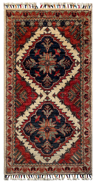 26274-Chobi Ziegler Hand-Knotted/Handmade Afghan Rug/Carpet Modern Authentic/Size: 3'2" x 1'6"