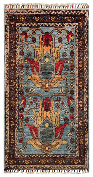 26271-Chobi Ziegler Hand-Knotted/Handmade Afghan Rug/Carpet Modern Authentic/Size: 3'2" x 1'6"