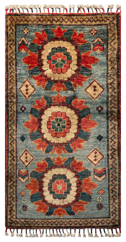 26497-Chobi Ziegler Hand-Knotted/Handmade Afghan Rug/Carpet Modern Authentic/Size: 3'4" x 1'7"