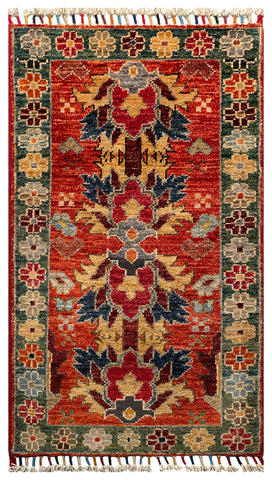 26257-Chobi Ziegler Hand-Knotted/Handmade Afghan Rug/Carpet Modern Authentic/Size: 3'2" x 1'8"