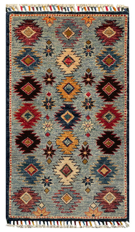 26260-Chobi Ziegler Hand-Knotted/Handmade Afghan Rug/Carpet Modern Authentic/Size: 3'1" x 1'7"