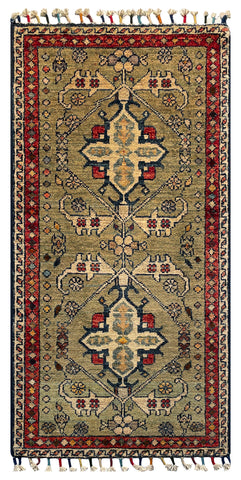 26261-Chobi Ziegler Hand-Knotted/Handmade Afghan Rug/Carpet Modern Authentic/Size: 3'3" x 1'6"