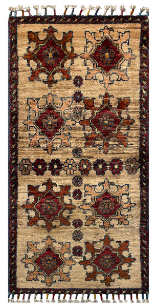 26474-Chobi Ziegler Hand-Knotted/Handmade Afghan Rug/Carpet Modern Authentic/Size: 3'2" x 1'5"