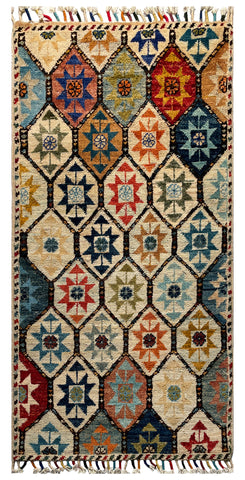 26266-Chobi Ziegler Hand-Knotted/Handmade Afghan Rug/Carpet Modern Authentic/Size: 3'3" x 1'6"