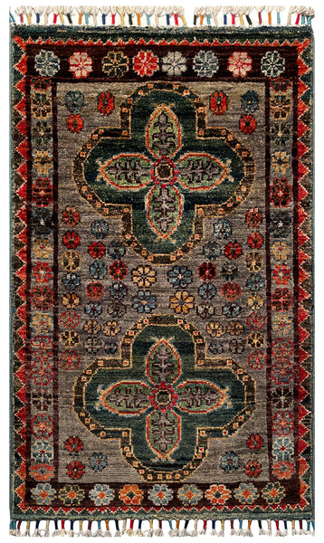 26254-Chobi Ziegler Hand-Knotted/Handmade Afghan Rug/Carpet Modern Authentic/Size: 3'1" x 1'8"