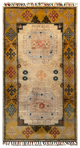 26264-Chobi Ziegler Hand-Knotted/Handmade Afghan Rug/Carpet Modern Authentic/Size: 3'4" x 1'8"