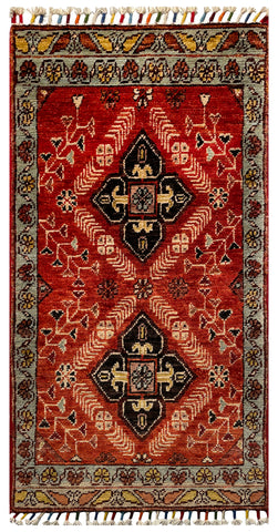 26333-Chobi Ziegler Hand-Knotted/Handmade Afghan Rug/Carpet Modern Authentic/Size: 3'3" x 1'7"