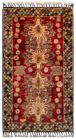 26478-Chobi Ziegler Hand-Knotted/Handmade Afghan Rug/Carpet Modern Authentic/Size: 3'2" x 1'7"