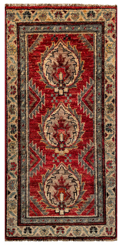 26503-Chobi Ziegler Hand-Knotted/Handmade Afghan Rug/Carpet Modern Authentic/Size: 3'3" x 1'6"