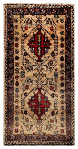 26504-Chobi Ziegler Hand-Knotted/Handmade Afghan Rug/Carpet Modern Authentic/Size: 3'4" x 1'7"