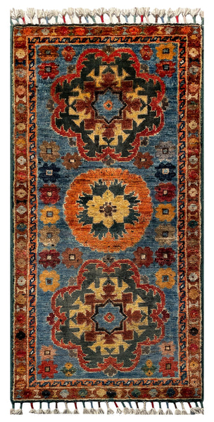 26483-Chobi Ziegler Hand-Knotted/Handmade Afghan Rug/Carpet Modern Authentic/Size: 3'5" x 1'6"